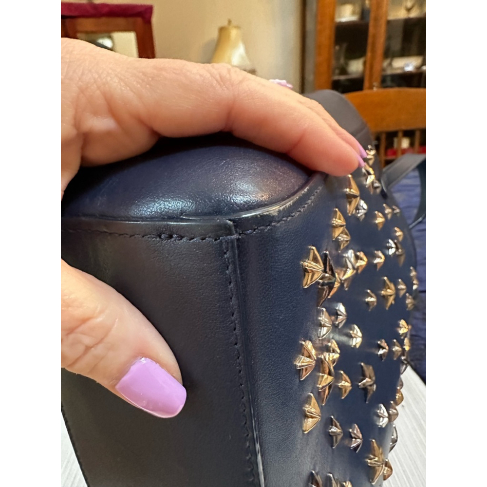 Jimmy Choo Navy Blue Leather Tote Bag Small Navy Blue with Crossbody Strap - Picture 9 of 12